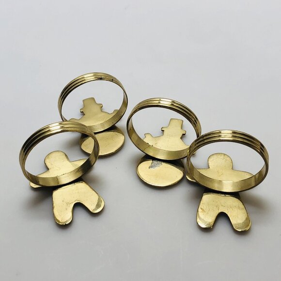 Vintage Napkin Ring Holders Brass Gold Tone Gingerbread Snowman Figures Set Of 4 - Picture 6 of 12